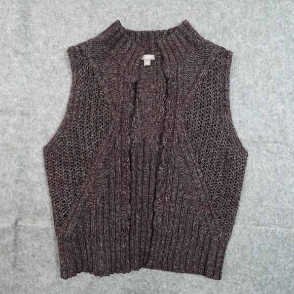 J. Jill Vest Womens Large Chunky Knit Open Front Scalloped Edge Ribbed Purple - Picture 1 of 9